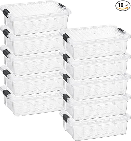 Superio 7.4 Quart Clear Plastic Storage Bin with Lid, Non-Toxic, BPA Free, Odor Free, Organizer Storage Box, Stackable Plastic Tote for Home, Garage, School, and Office, 10 Pack