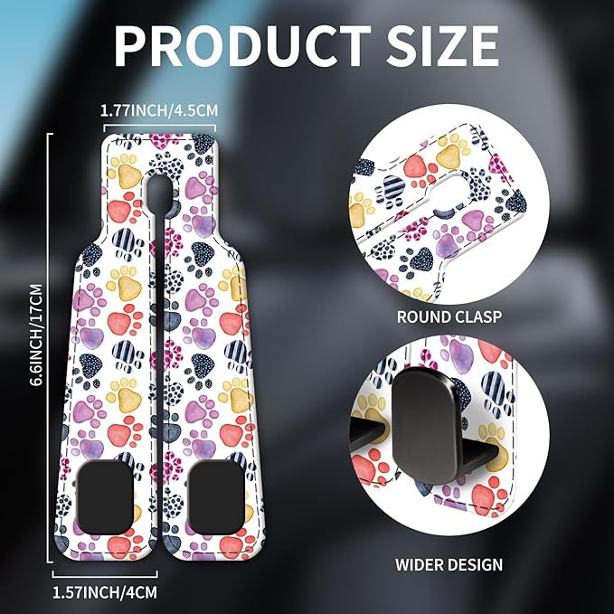 Car Seat Headrest Hook, Universal Leather Cute Hanger Holder Hook, Storage Organizer Interior Accessories for Purse Bags Handbag Cute Colorful Dog Paws