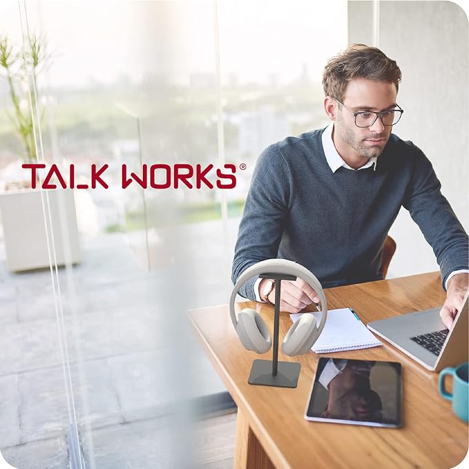 TalkWorks Headphone Stand Holder-Desktop Headset Stand Organizer and Tabletop Space Saver for Home, Office and Gaming Room - Sleek Design, Easy Assembly and Durable Non-Slip Base,Black