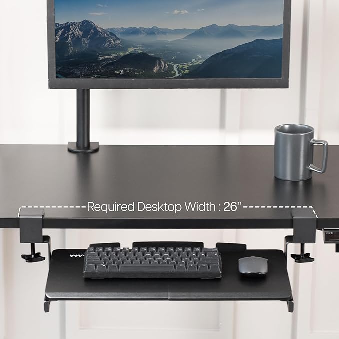 VIVO Small Keyboard Tray, Under Desk Pull Out with Extra Sturdy C Clamp Mount System, 20 Inches (26 Inches Including The Clamps) x 11 Inches Slide-Out Platform Computer Drawer for Typing, Black,