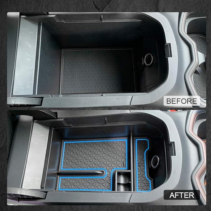 D-Lumina RAV-4 Center Console Organizer - Compatible with 2019 2020 2021 2022 2023 2024 2025 Toyota RAV4 - Armrest Secondary Storage Tray, w/Blue Anti-Dust Mats