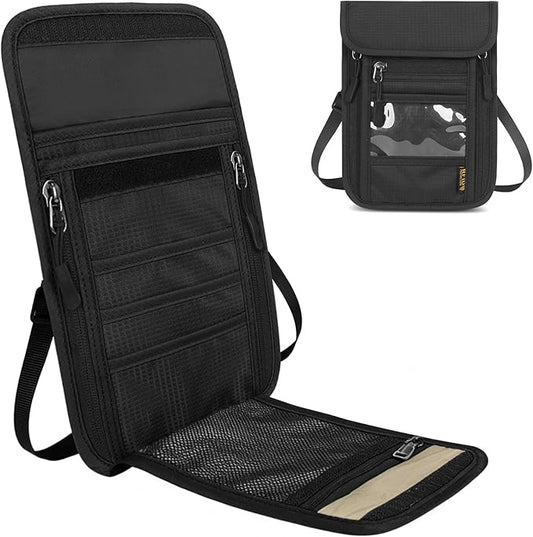 Travel Neck Wallet RFID Blocking – Hidden Passport Holder & Anti-Theft Money Pouch for Men & Women, Lightweight Concealed Undergarment Organizer with Adjustable Strap, Secure Document Holder