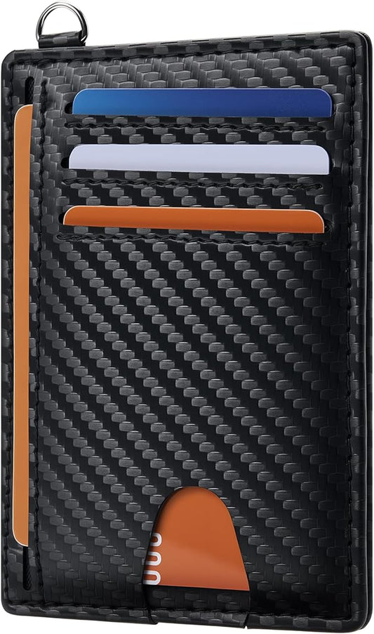 Mayski Slim Wallet, Credit Card Holder for Women, Minimalist Front Pocket RFID Blocking Card Cases, Small Wallet Women Men(Carbon Fiber Black)