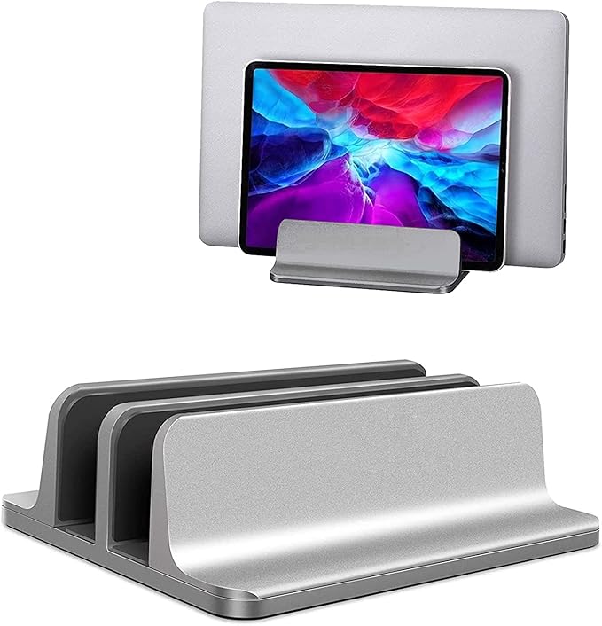 Double Slot Vertical Laptop Tablet Stand Mount Space -Saving Storage for Laptop Chromebook Tablet Smartphone,Compatible with MacBook,iPAD