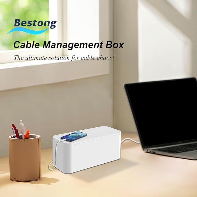 Power Strip Cover Box - Hide Power Strip for TVs and Computers, Electrically Safe Cord Organizer Box, Cord Box Crafted from Durable ABS Material (2pack,White)