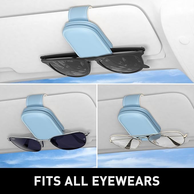 Sunglasses Holder for Car Visor, Magnetic Leather Car Sunglass Holder, Car Sun Visor Glasses Hanger Clip, Car Interior Accessories for Women Men, Fits All Size Eyeglasses