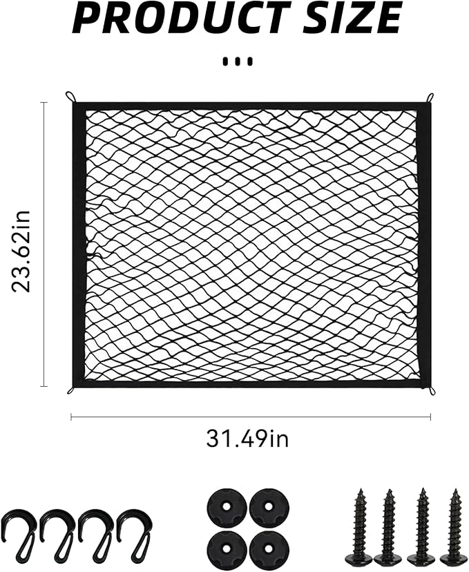 Cargo Net for SUV, Upgraded Highly Elastic Truck Cargo Net with Trunk Net Hooks - Stretch to 62.99"X47.24", Universal Automotive Accessories Storage Nets Organizer (31.1" x22.8")