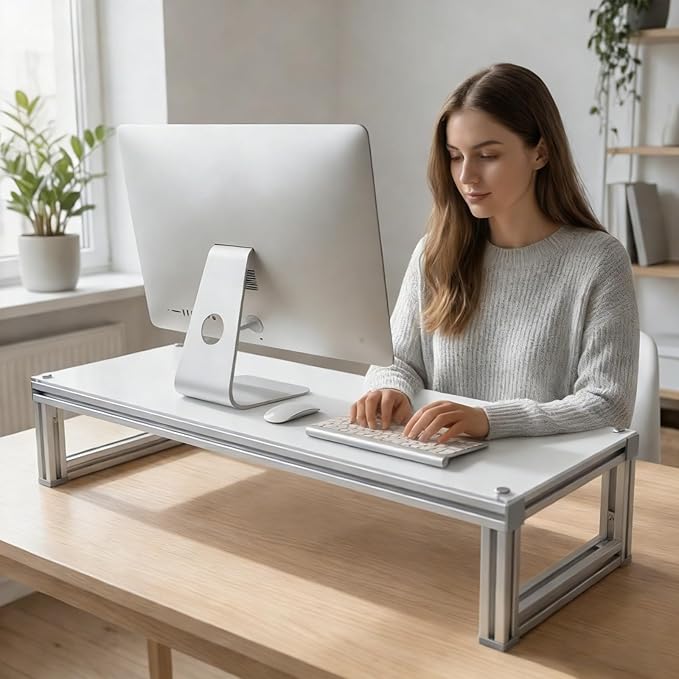 Monitor Stand Riser Acrylic Aluminum, Heavy Duty Ergonomic Screen Stand with Under Desk Storage, Neck Pain Relief Desk Organizer for Laptop PC iMac Home Office & Gaming