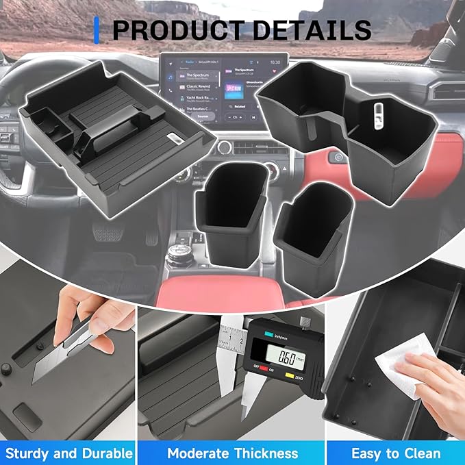 SXCY 3PCS for 2025 2026 Toyota 4Runner Center Console Organizer + Front&Rear Cupholder for 2025 Toyota 4Runner Accessories 2025 6th Gen 4Runner Center Console Tray Armrest Organizer(w/Coin Holder)