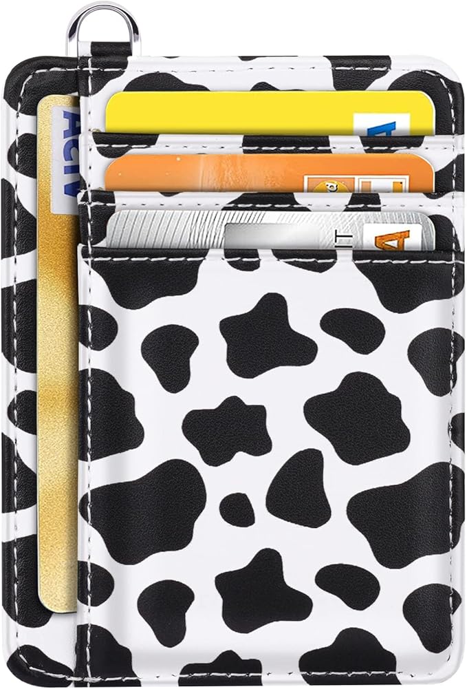 Coco Rossi Slim Front Pocket Wallet RFID ID Card Holder Cute Small Wallet with Keychian for Women,Cow