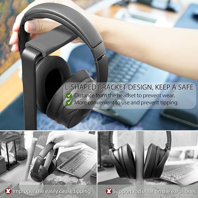 GEVO Headphone Stand for Desk - Wooden Headset Stand for Desk - Wooden Headphone Holder with Airpods Max and More(Square)