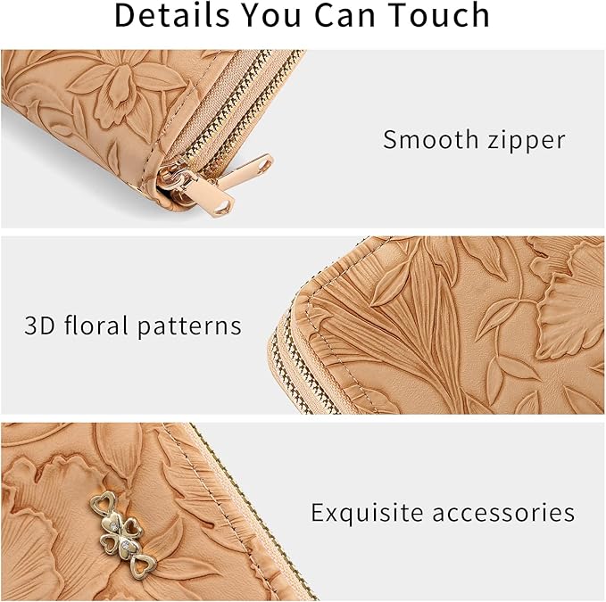 RNIEGA Wallet for Women Clutch Double Zip Around Credit Card Holder Leather Women's Wallet Large Capacity