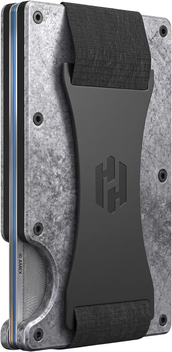 Hayvenhurst Wallet for Men - Slim RFID Blocking Metal Wallet with Cash Strap, Minimalist Front Pocket Credit Card Holder, Small Mens Wallet