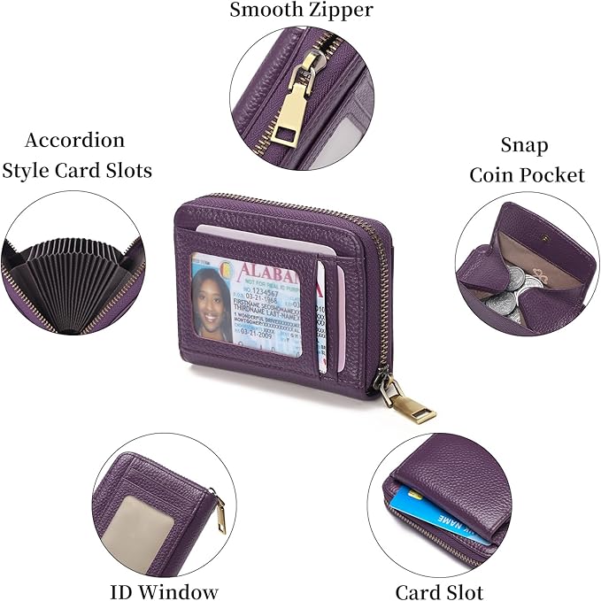 GAEKEAO Credit Card Holder Wallet for Women RFID Blocking Small Genuine Leather Card Case with Coin Pocket ID Window