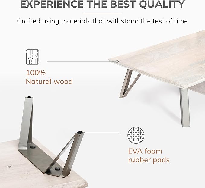 Anji Mountain Monitor Stand - Desktop Organizer & Laptop Riser, Ergonomic Monitor Riser, Space-Saving Monitor Stand for Desk, Durable Construction, Easy Assembly, Ideal for Home & Office,White Wash