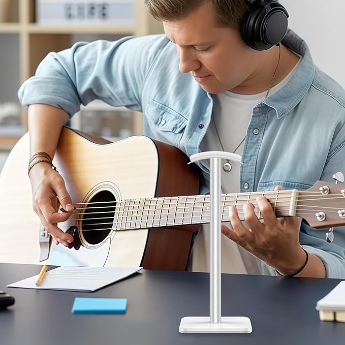Musiin Headphone Stand ??Aluminum Alloy Stable Headset Holder with Non-Slip Base, Universal Display Stand for Studio, Office, and Home (White)