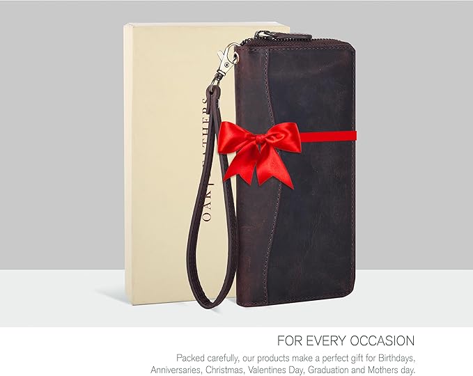 Oak Leathers Brown Leather Wallet for Women - RFID Womens Wallet Clutch with 8 Credit Card Holder, Coin Pocket