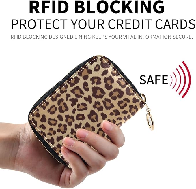 Leopard print RFID Credit Card Holder Wallets Accordion for Women Leather Zipper Card Case Accordion Wallet for Ladies Girls