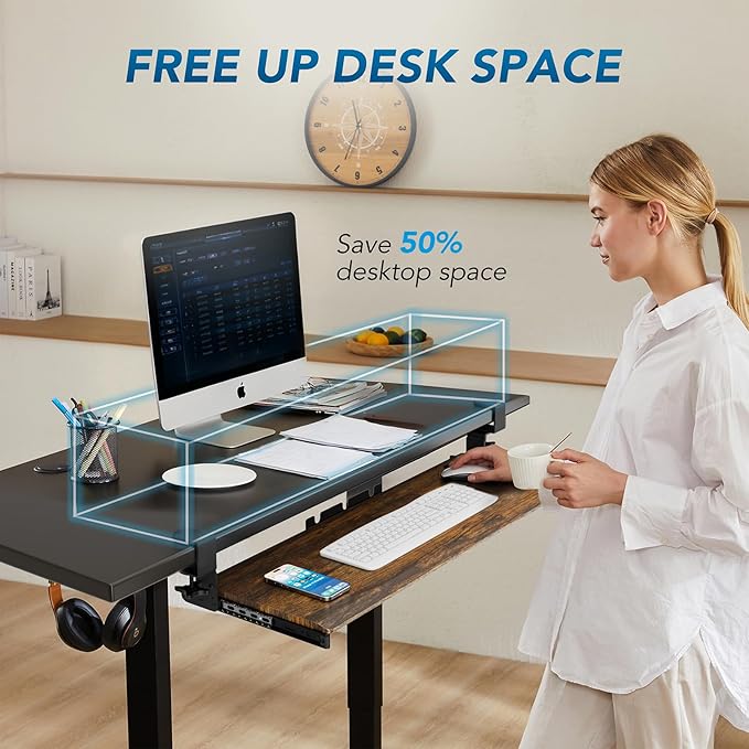 AX WABER Keyboard Tray Under Desk Pull Out with Extra Sturdy C Clamp Mount System, 32.8 (38 inch Including Clamps) x 12 Inch Slide-Out Platform Computer Drawer for Typing Vintage AX01WG202