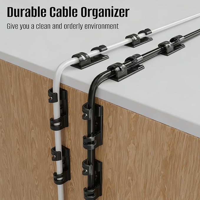 50 Pcs Self Adhesive Cable Clips,Upgraded Cable Management with Screw Hole,Strong Cord Organizer for Under Desk,Car,TV PC,Christmas Light Indoor/Outdoor-Black S