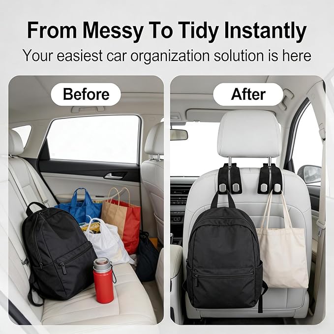 2-Pack Premium Purse Hook for Car, All-Metal Dual Hooks with Thickened Suede Leather - High Load-Bearing, Easy Installation, Universal Car Hooks for Purses and Bags
