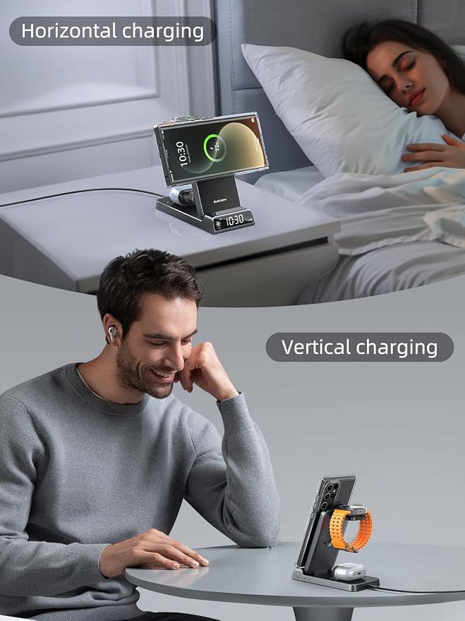 Magnetic Wireless Charger for Samsung, 3 in 1 Android Charging Station for Galaxy S26 Ultra/S25 Ultra/Z Fold/Flip, Galaxy Watch 8/8 Classic/Ultra, Buds 4, Nightstand Bedside Stand (with Adapter)