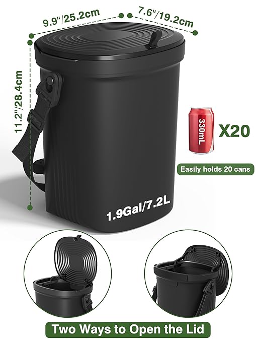 Garoopion Leakproof Car Trash Can, 1.9 Gallon Soft Silicone Hanging Garbage Can with Lid, Easy to Clean Vehicle Trash Bin, Suitable for Sedans, SUVs, MPVs & Trucks
