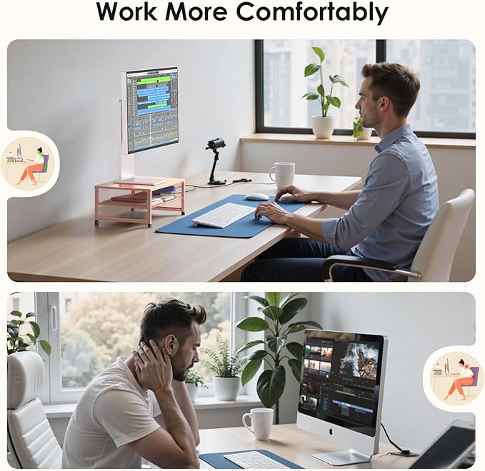 ECOLOVI 2-Tier Computer Monitor Stand Riser, Desk Organizer for Monitor, Printer & Laptop Stand, Desktop Workspace Organizers for Office Supplies(Rose Gold)