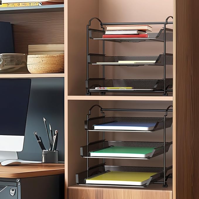 Simple Houseware 3-Tier Stackable and Sliding Desktop Document Letter Tray Organizer, Black