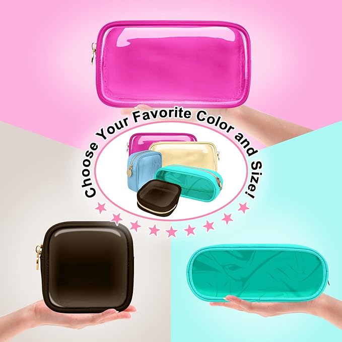 Nylon Small Clear Makeup Bag Slim Pencil Pouch, Cute Pencil Case Makeup Bag Preppy Cosmetic Zipper Pouch for Purse,Travel PVC Toiletry Bag Clutch Coin Pouch Makeup Organizer for Women Girls(Hot Pink)