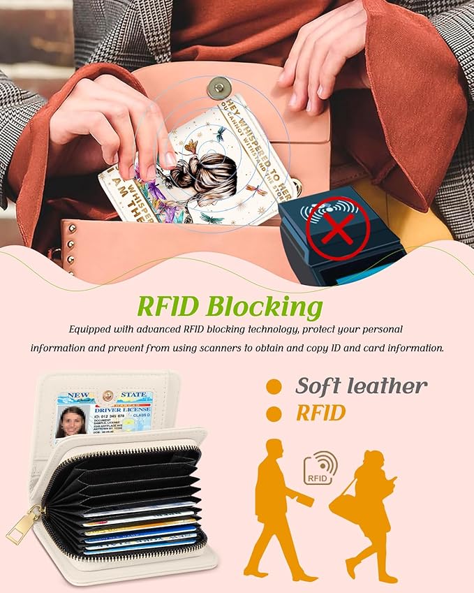 Bistup Credit Card Holder Wallet for Women Cute Leather Ladies Teen Girls Female Cardholder Wallets Accordion Purse Small Medium Aesthetic Print Modern Design Rfid Zipper Around