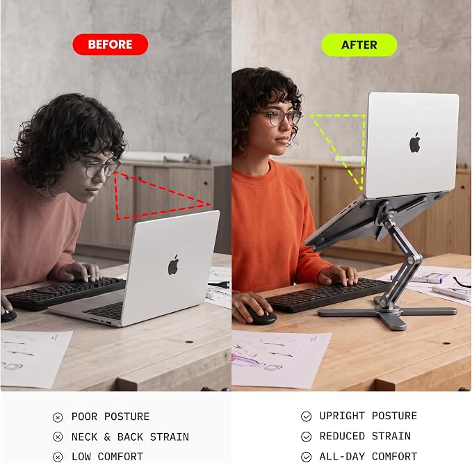 Model-X 2.0 Laptop Stand, Laptop Stand for Desk Adjustable Height, 360 Rotating Laptop Riser Aluminum Portable Foldable Computer Stand for MacBook Pro Air 10–17 inches (Royal Gray)