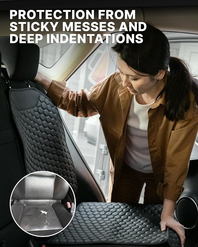 Owleys Black Car Seat Set: Backseat Organizers & Waterproof Protector for Child Seats Toy Storage in Black, Brown, Tan Guard Against Dirt, Scratches, Stains on Leather