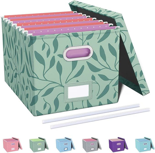 Oterri File Organizer with Lid, File Box, File Cabinet for Letter File Folder Storage, Hanging File Organizer for Office/Decor/Home,Document Organizer, 1 Pack,Leaf Green-Box Only