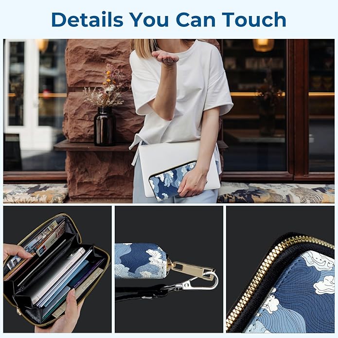 Wristlet Wallet for Women, RFID Blocking Phone Wallet, Large Capacity Zip Around Clutch, Fits iPhone 15 Pro Max, Travel Organizer Purse