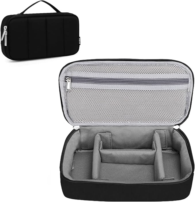 MOSISO Electronic Organizer Travel Case, Puffy Electronic Accessories Carry Case for Cable, Charger, Phone, Earphone, Mouse and Other Accessories, Portable Storage Bag with Handle, Black
