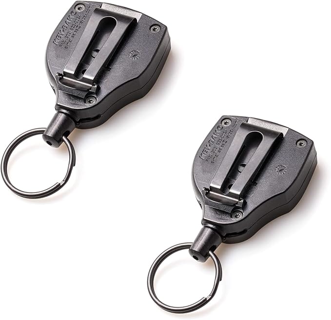 KEY-BAK SUPER48 SD 13oz. Locking Retractable Keychain, 36" Retractable Cord, Black Polycarbonate Case, Steel Belt Clip, Oversized Split Ring (2-Pack)
