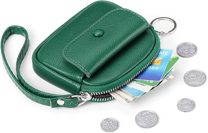 SENDEFN Women's Small Wristlet Coin Pouch Leather Zipper Purse RFID Protection
