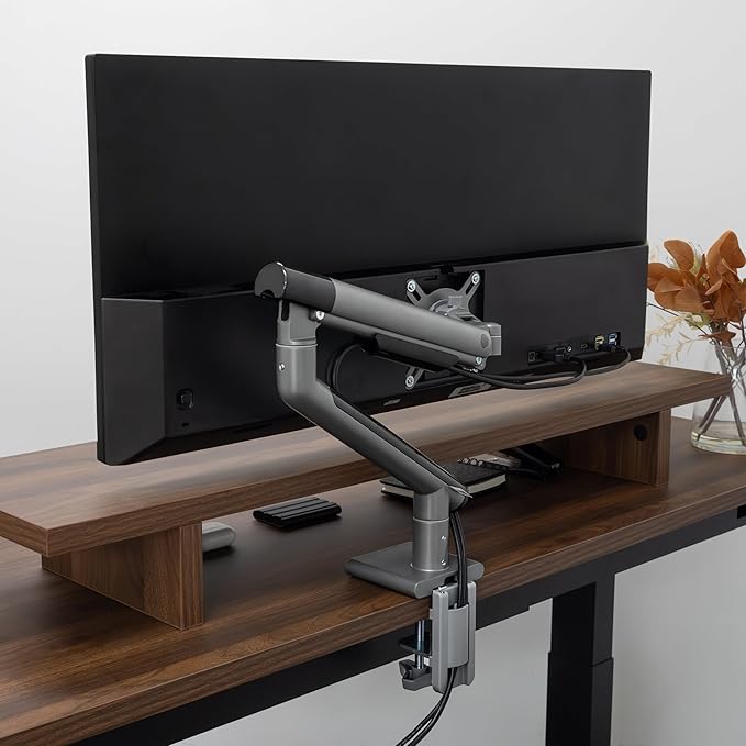 Desky Single Slim Monitor Arm ??Adjustable Desk Mount with Gas Spring, VESA 75/100, 360° Rotation, Cable Management, Fits Monitors Up to 32", 19.8 lbs Capacity (Space Grey