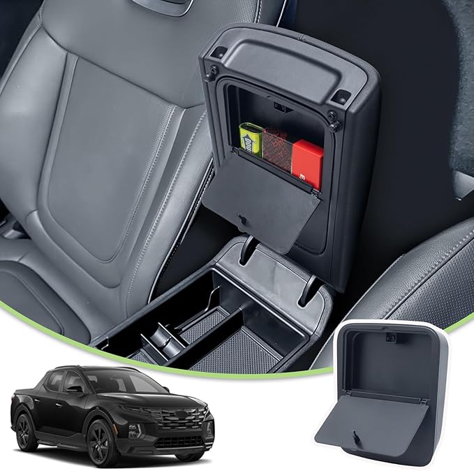 PIMCAR Center Console Hidden Organizer for Hyundai Santa Cruz 2025 2024 2023 2022 Armrest Hidden Storage Box Secret Compartment Press to Open and Close