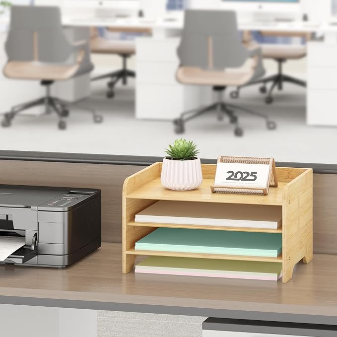 Desk File Organizer 4-Tier Desktop Paper Mail Organizer Document Holder for Home Office Supplies, Office Desk Accessories & Workspace (Nature)
