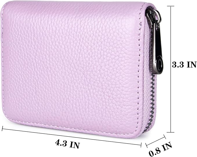 Suweibuke Genuine Leather Credit Card Holder Zipper Wallet RFID Blocking Secure Card Case ID Case Organizer (Light Purple)