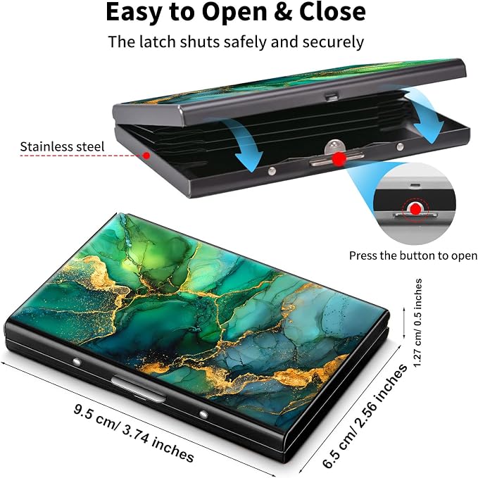 Metal Wallet,Credit Card Holder for Women Men,RFID Blocking Card Holder Mini Slim Aluminum Wallet ID Case Hard Case Business Card Holder Case,Green Golden Marble