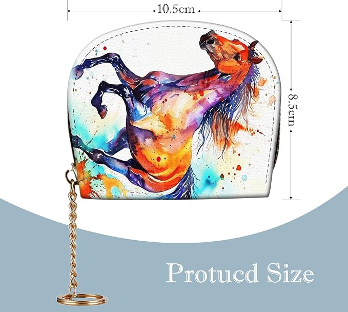 Women's Slim RFID Wallet – Compact Leather Card Holder Wallet for Women, 9 Card Slots RFID Blocking Credit Card Organizer, Small Travel Wallet - Watercolor Horse