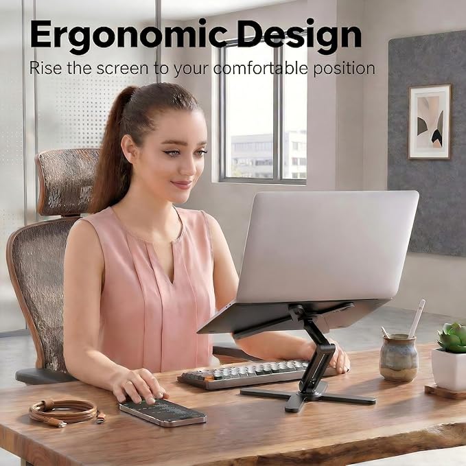 Atizzy 360 Rotating Laptop Stand for Desk, Ergonomic Foldable Aluminum Computer Riser, Adjustable Desktop Holder for Desk, Compatible with All Laptops up to 16 Inches, Black