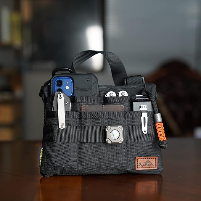 VIPERADE VE5 Slim EDC Pouch with 7 Pockets, Mens Pocket Organizer Multitool Pouch, Mini Crossbody Messenger Bag (No Strap)