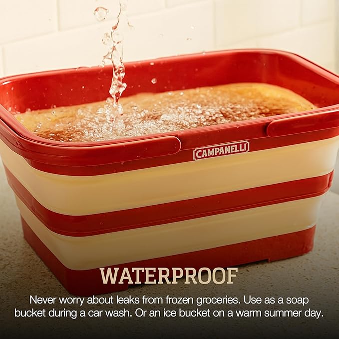 CAMPANELLI Collapsible Multi Purpose basket with Handles - Waterproof Storage Container, Space-Saving Foldable Sturdy basket for Clothes, Toys, Gardening & more | 20L Red/Gold