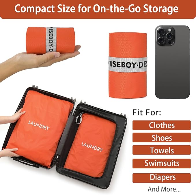 WiseBoy 2-Pack Travel Laundry Bags | Washable Wet Dry Bags for Gym | Odor-Resistant Dirty Clothes Organizer | Waterproof Swimsuit & Workout Gear Pouch with Heavy-Duty Zipper