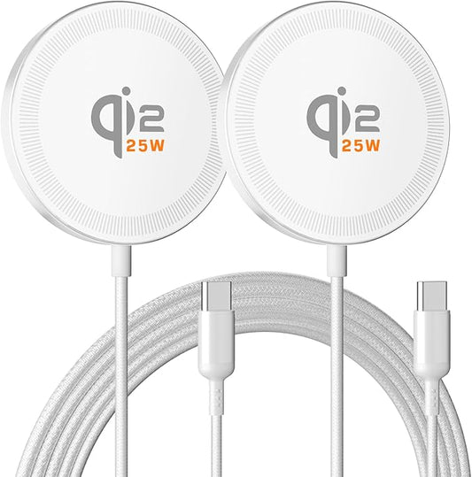 25W Magnetic Wireless Charger: Qi2.2 Qi2 Fast Charging Pad for iPhone 17 16 15 14 13 12 Pro Max, Samsung Galaxy S26 S25, Google Pixel 10, AirPods-Slim Portable for Desk Bedside Travel-White 2 Pack