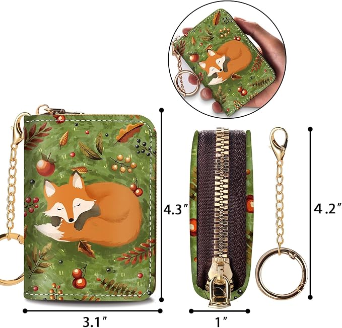 Credit Card Holder RFID Wallet, Small Card Holder Wallet for Women with Keychain Zipper, Funny Leather Print Credit Card Wallets Accordion Gift